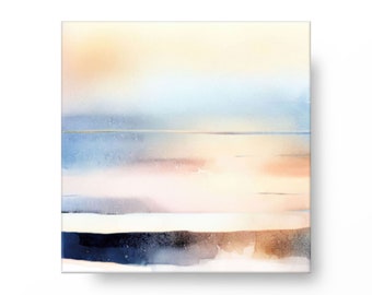 Abstract Watercolor Sunset Wall Art Print, Calming Modern Landscape Artwork, 12x12, 24x24, 30x30''