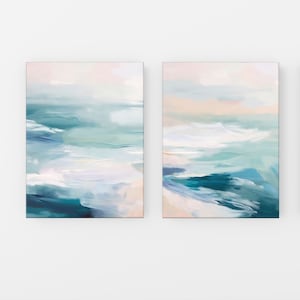 Large Abstract Seascape, Set of 2 Ocean Prints, Calming Bedroom Art, Beach Wall Decor, 32x48&quot;