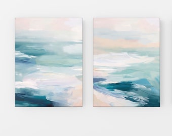 Large Abstract Seascape, Set of 2 Ocean Prints, Calming Bedroom Art, Beach Wall Decor, 32x48, 40x60''