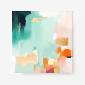 Bright Abstract Art, Modern Green And Orange Wall Art Print, 24x24, 30x30&#39;&#39;