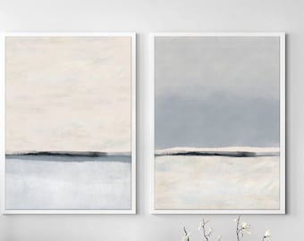 Neutral Abstract Art Prints: Beige & Gray Minimalist Set of 2