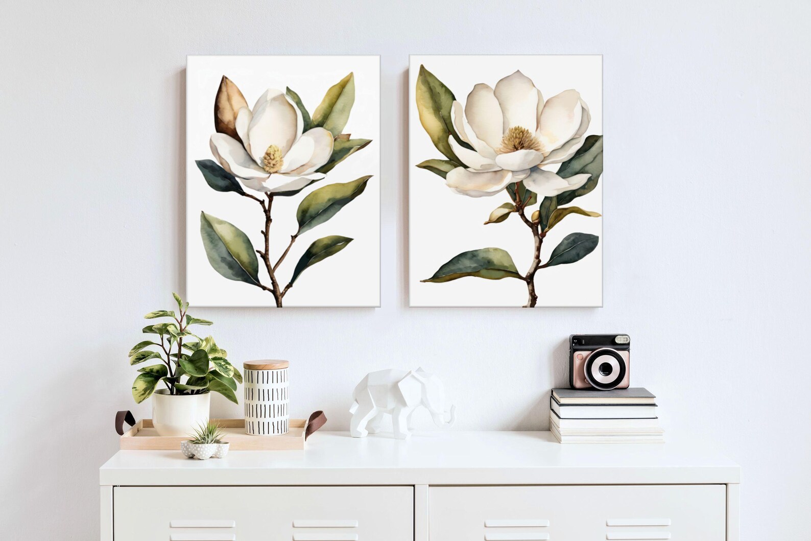 Magnolia Wall Art Prints, Botanical Watercolor Set of 2, Elegant Floral ...