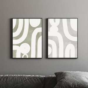 Sage Green and Gray Abstract Wall Art, Set of 2 Large Modern Minimalist ...