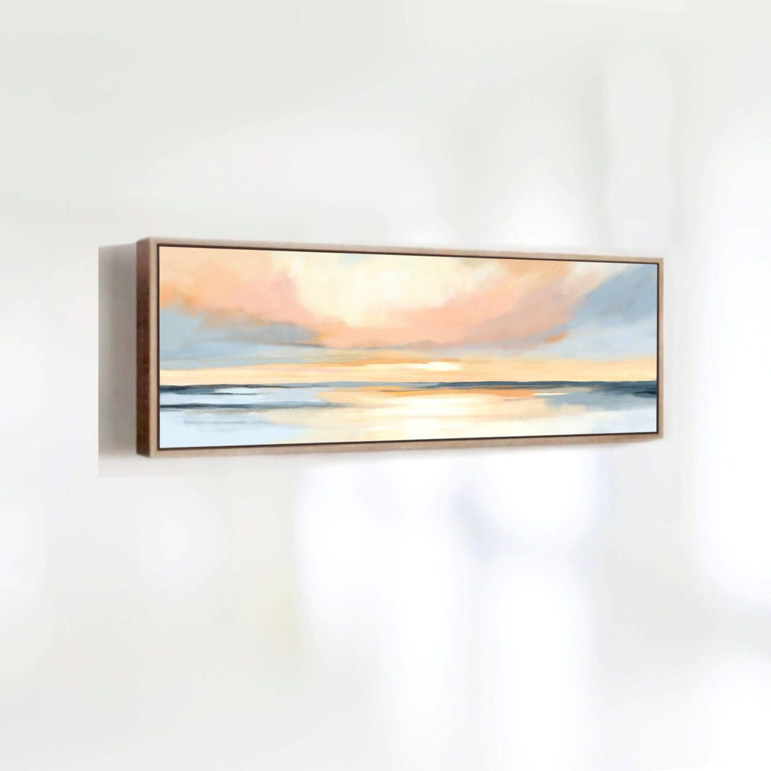 Panoramic Art Print - Framed Ocean Sunset Canvas Art in Pastel Tones ...