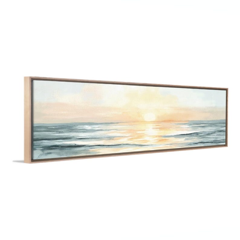 Panoramic Ocean Canvas Art in Pastel Colors - Large Framed Sunset ...