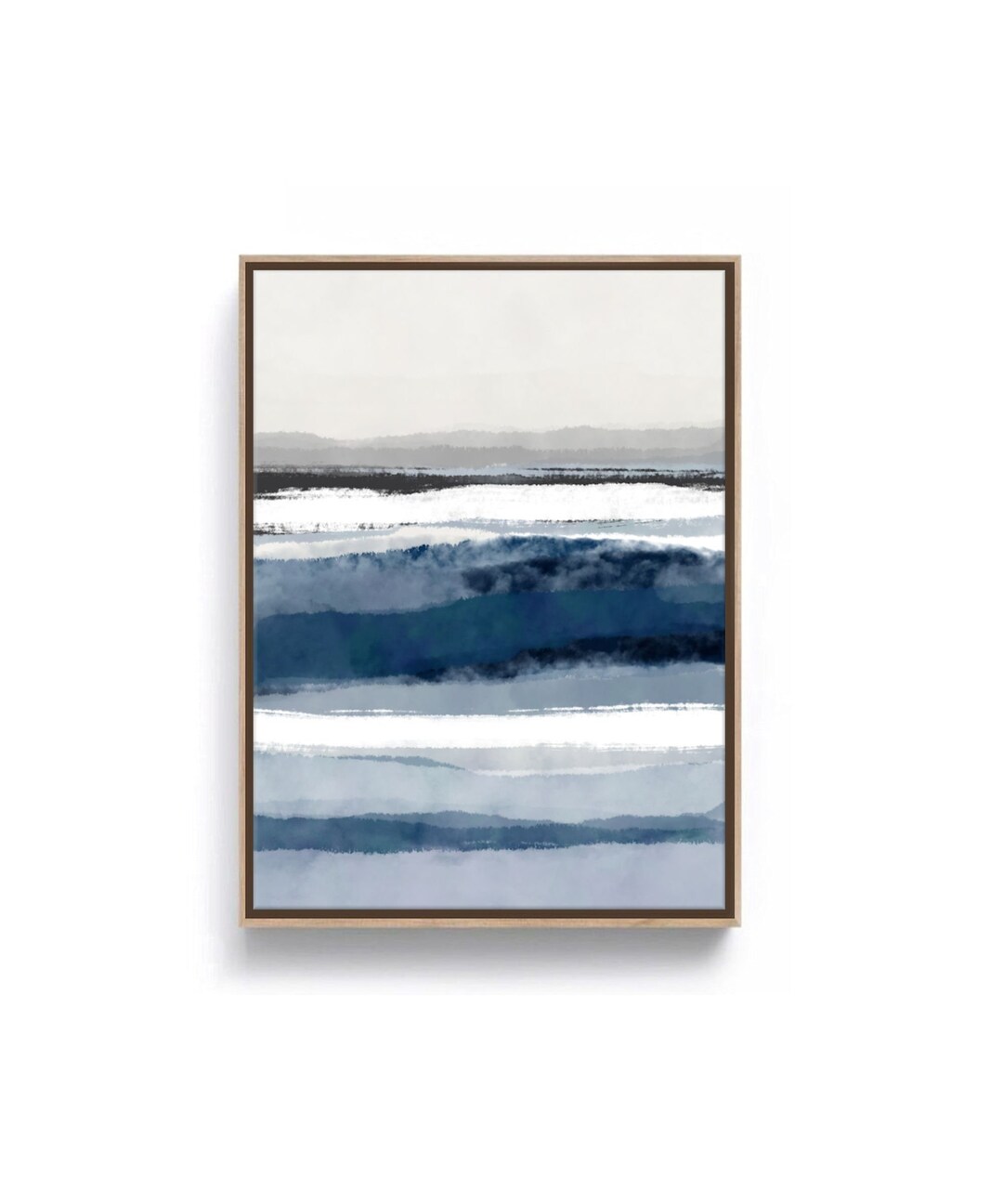 Vertical Modern Ocean Wall Art, Large Abstract Seascape, Dark Blue