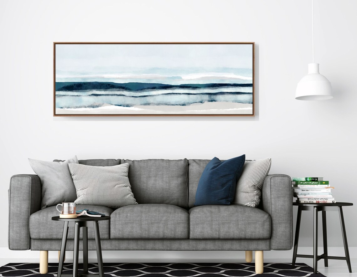 Long Narrow Horizontal Wall Art, Coastal Abstract Art, Modern Seascape