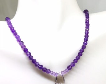 Amethyst Choker Necklace on Silver/February Birthstone Amethyst Jewelry/Purple Gemstone Necklace/Light Amethyst Necklace/Tear drop necklace.