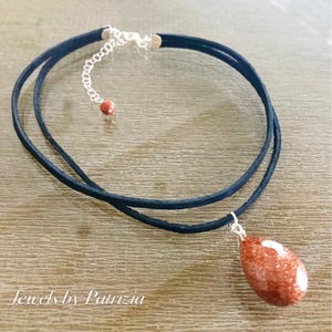 Goldstone Choker Necklace, Gemstone Choker Necklace, Leather Choker necklace, Goldstone Leather, Double strand leather choker.