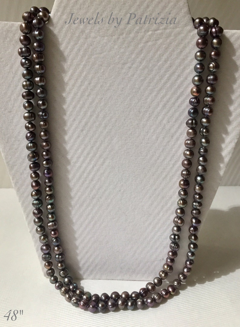 Long Strand Freshwater Pearl Necklace, White Pearls, Peach Pearls