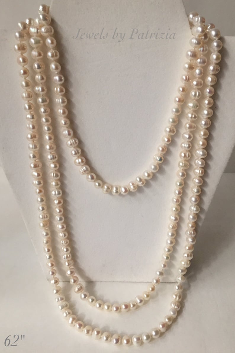 Long Strand Freshwater Pearl Necklace, White Pearls, Peach Pearls