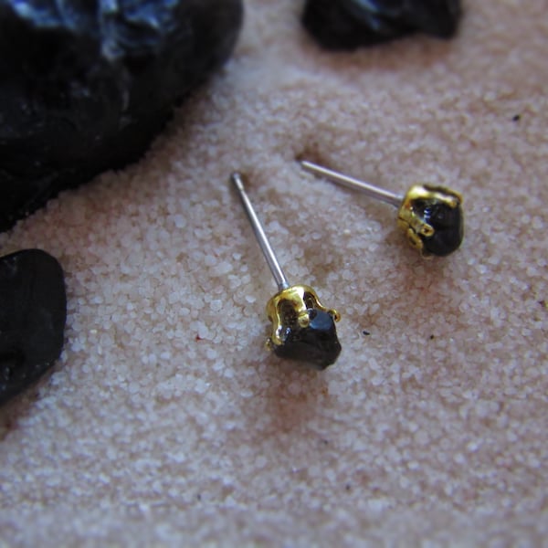 Beautiful Raw Small Black Obsidian Stud Earrings