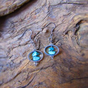 Beautiful Blue Turquoise Stone with Silver Oval Earrings