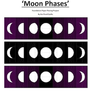 Moon Phases FPP Foundation Paper Piecing Quilting Project Block, Banner, Wall Hanging, Downloadable Pattern