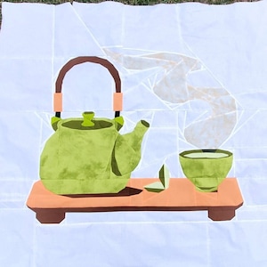 Green Tea Japanese Themed FPP Foundation Paper Piecing Quilting Project Block, Downloadable Pattern