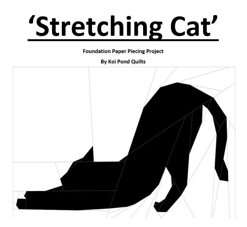 Stretching Cat - FPP Pattern block, Foundation Paper Piecing Quilting Pattern, Downloadable PDF Pattern