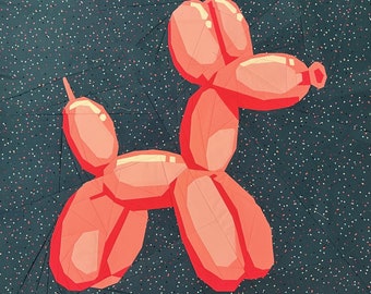 Balloon Dog FPP Foundation Paper Piecing Quilting Project Block, Downloadable Pattern