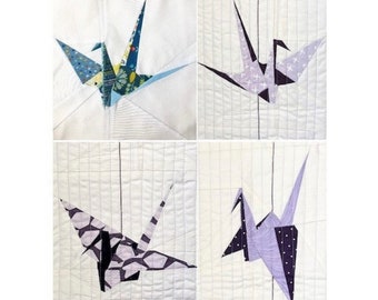 Origami Cranes FPP Foundation Paper Piecing Quilting Block Bundle- Juego de 4 bloques, , Patrón descargable
