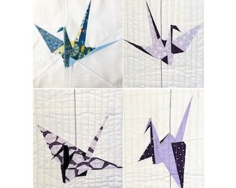 Origami Cranes FPP Foundation Paper Piecing Quilting Block Bundle- Juego de 4 bloques, , Patrón descargable