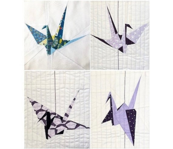 Origami Cranes FPP Foundation Paper Piecing Quilting Block Bundle 4 Block  Set, , Downloadable Pattern 