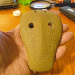 Authentic Indian Stone Weeping Eye Mask Face Artifact - 3 1/4&quot; x 4 1/2&quot; -  Engraved - Drilled - Hardstone -  Super Piece!