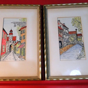 2 Vintage Watercolor Painting By Noted Artist Jan Worsoe German Street Scenes Dated 1959 & Artist Signed Very Nice image 1