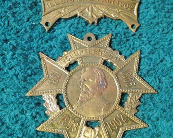 1902 Illinois State Fair Veterans Civil War & Spanish American War Medal - Needs Repair - Nice!