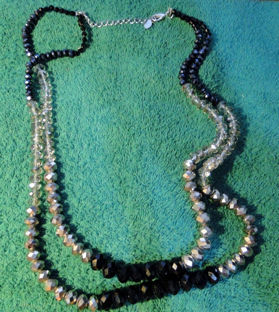 Ali-Khan New York Aurora Borealis Glass Beaded Gold Toned Necklace