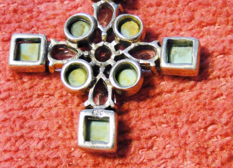 Turquoise /& Sterling Silver Cross Pendant W Clear Stones Great Piece! 1 18 X 1 12