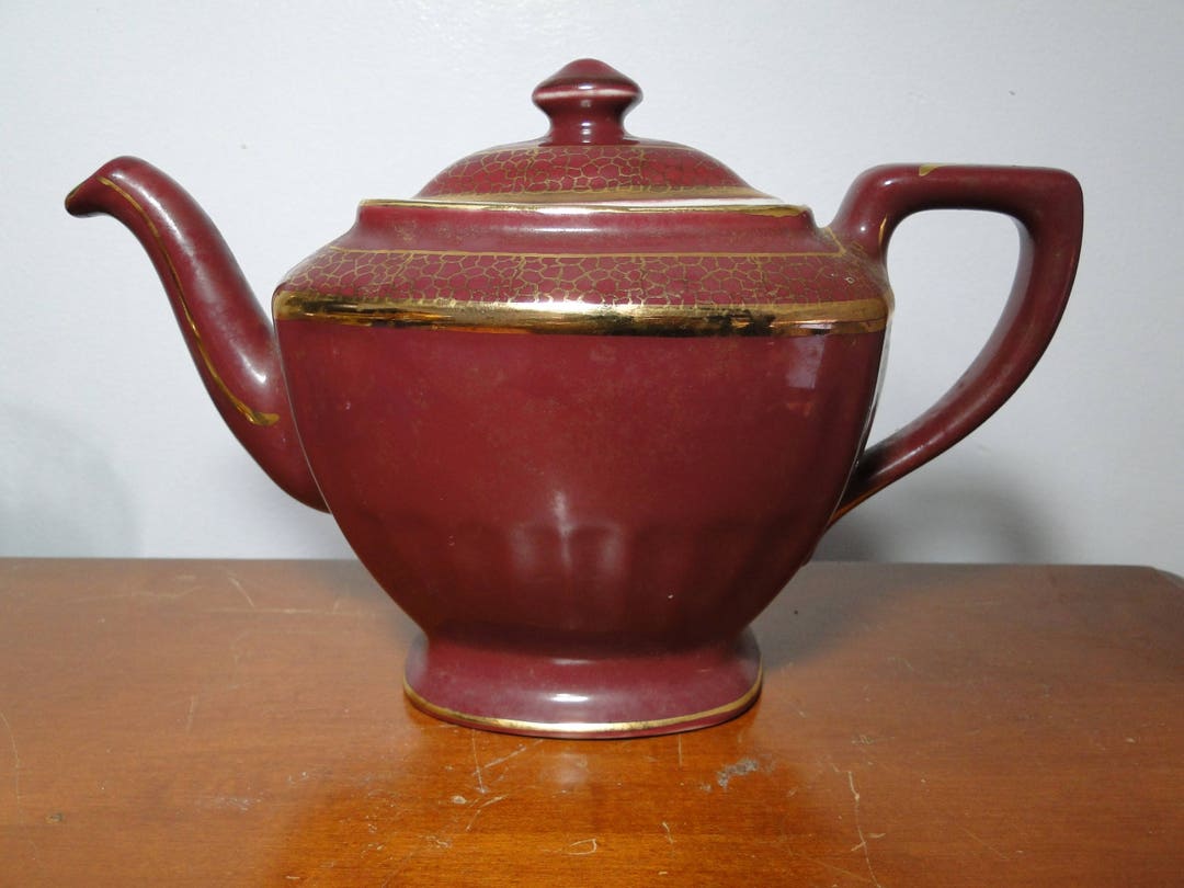 Pretty Hall Teapot Maroon & Gold Hall Hollywood Teapot 6 Etsy