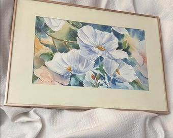 Pintura floral en acuarela original de C. Meechert, 21 x 15 pulgadas, con marco de metal, Canadian Art