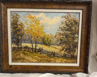 Óleo original vintage: pintura al óleo con marco firmado de origen de Dorothy Pullan Paisaje rústico de otoño