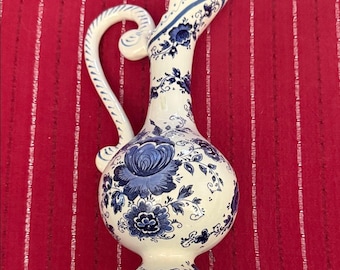 Jarra vintage de cerámica floral de Delftware de H. Bequet & Cie S.C. (Bélgica)