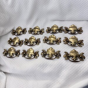 Vintage Canadian Brass Batwing Drawer Pulls, Cast Brass Bail Handles GP-2163, Set of 12