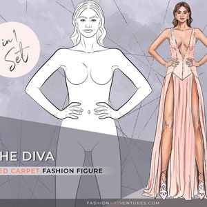 Elegant Fashion Design Croqui 8+9+ 10 head figure | Fashion Template,Fashion Illustration Template,Fashion Croquis,Fashion drawing