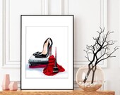 Shoe Addiction- Christian Louboutin, Original Fashion Illustration, Original Artwork, Original shoe art,Fashion art,Fashion wall art