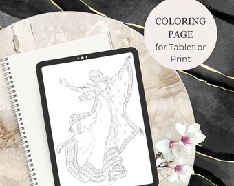 Indian Girl Fashion coloring page| Adult printable coloring book| coloring book for Procreate|Printable fashion design coloring page