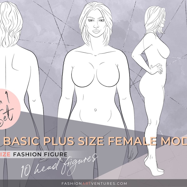 The Basic Plus-Size Female Figure 10 heads- Curvy Fashion Template,Fashion Illustration Template,Fashion Croquis, Curvy Fashion template