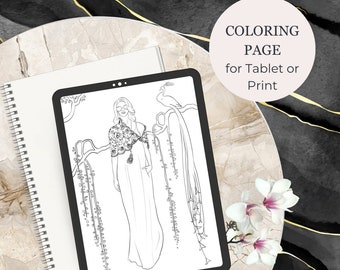 Fashion model coloring page | Fashion Illustration for Adults| Printable Fashion Illustration for Coloring | Digital and Print Use