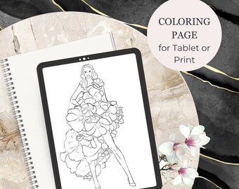 Fairytale coloring pages for Procreate | Fashion Illustration for Adults| Printable Fashion Illustration for Coloring |Digital and Print Use