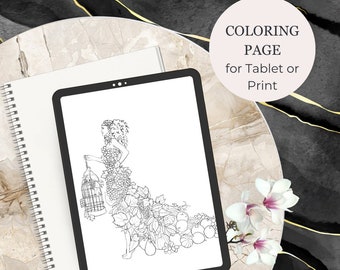 Fairytale coloring pages for Procreate | Fashion Illustration for Adults| Printable Fashion Illustration for Coloring |Digital and Print Use