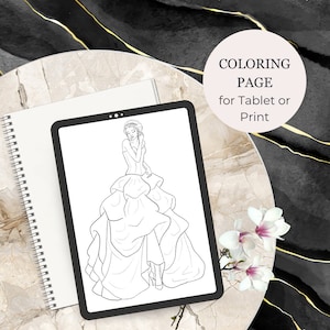 Bridal gown | Wedding dress coloring page| Adult printable coloring book| coloring book for Procreate|Printable fashion design coloring page