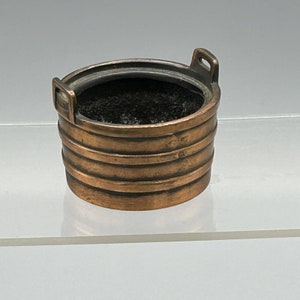 Copper Bucket Barrel Open Salt Cellar Handles Heavy Vintage