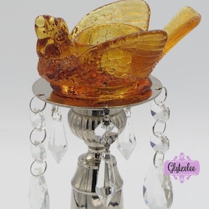 Vintage 1950’s L G Wright MASTER “Bird With Berry” Amber glass open salt