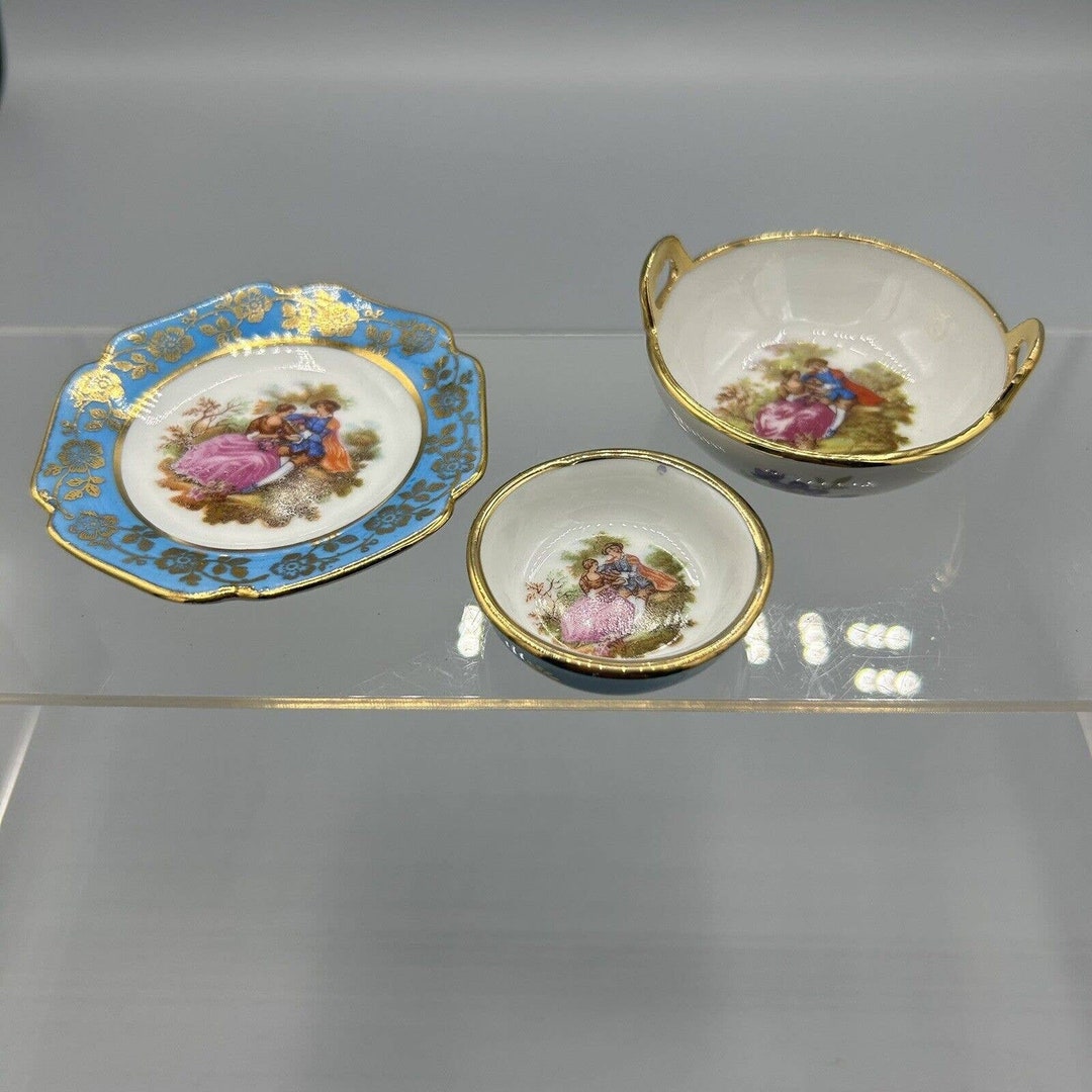 Vintage Antique Limoges Miniature Plates Courting Couple Gold Etsy