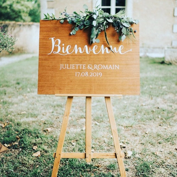 Panneau d'accueil bienvenue modèle Rose à personnaliser pour décoration de mariage