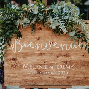 Cartel de bienvenida "Welcome" en tablero de pino, modelo Alice, pintado a mano, para personalizar para decoración de boda u otros