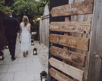 Directional signs in pallet wood and paint to personalize for weddings and parties