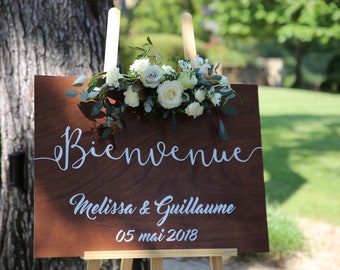 Panneau d'accueil bienvenue Adèle peint à la main à personnaliser pour décoration de mariage