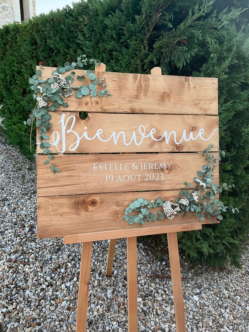 Welcome sign Welcome in pine board Alice model, hand painted, to personalize for wedding decoration or other image 4